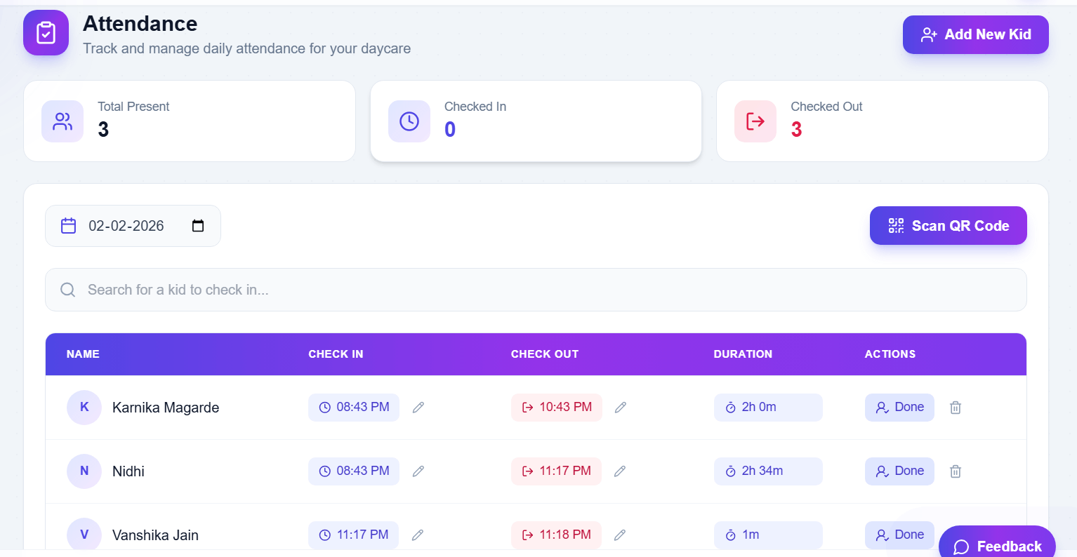 EdSkout Attendance Dashboard - Track daily attendance for daycare