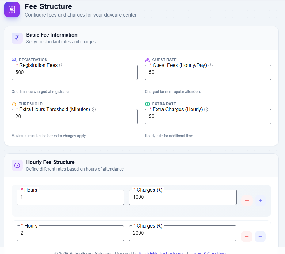 EdSkout Fee Structure - Configure daycare fees and charges