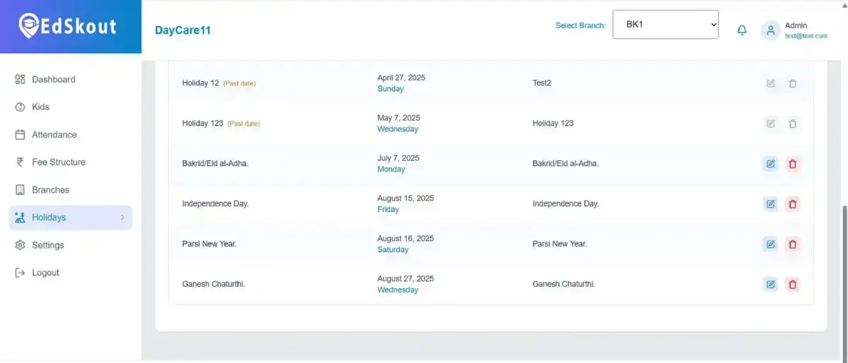 edskout holidays management for daycare software