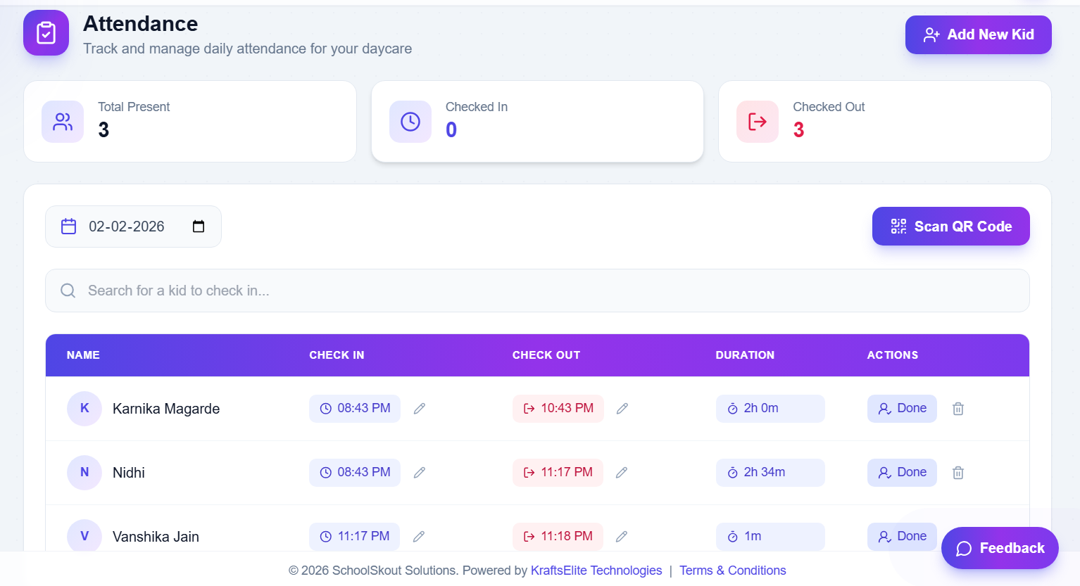 EdSkout Attendance Dashboard - Track daily attendance for daycare