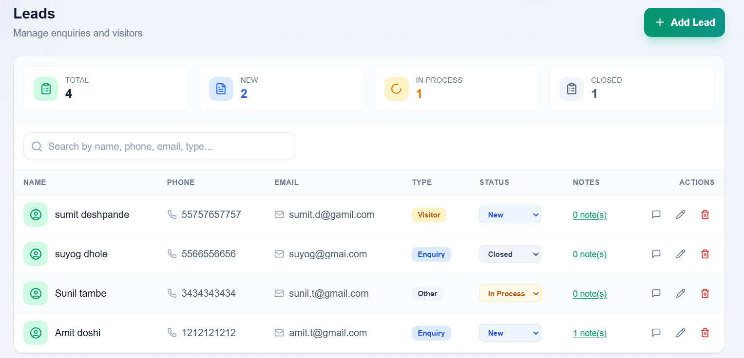 EdSkout Leads Dashboard - Manage daycare enquiries and visitors